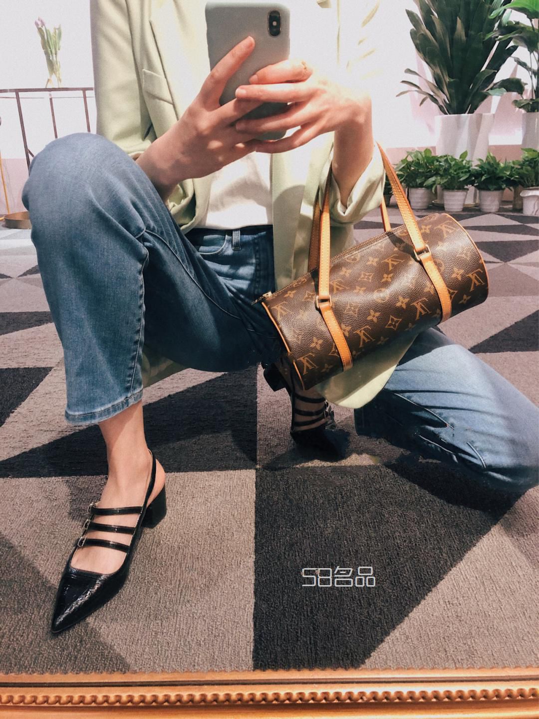 ootd,LV圆筒包Day 1,lv epi水波纹绿色牛皮女士手提包