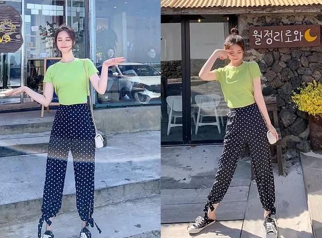 上衣是绿色配裤子图片